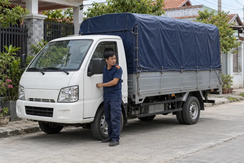 Xe tải 1 tấn thùng bạt chạy đường ngoại ô