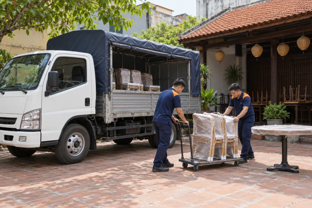 Xe tải 1,5 tấn chở bàn ghế đồ gia đình
