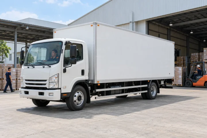 Xe tải 3,5 tấn thùng kín trước kho hàng