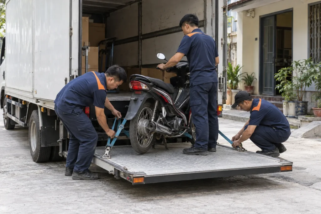 Chở xe máy cùng đồ đạc khi chuyển trọ