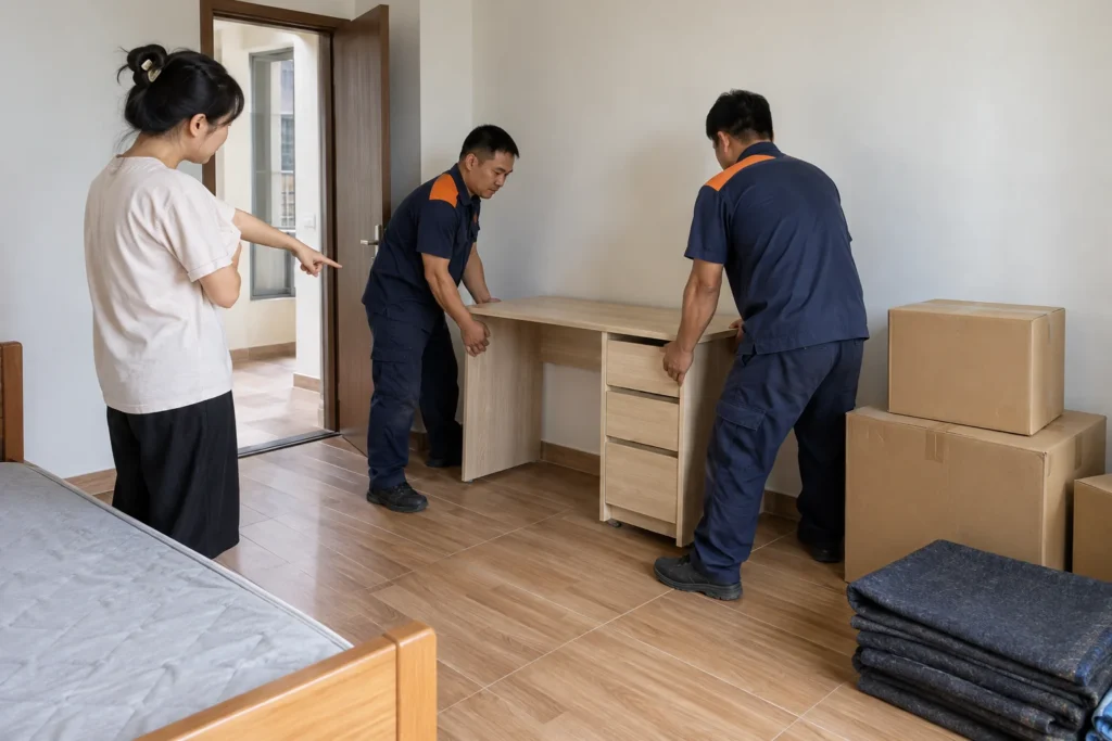 Nhận đồ và sắp xếp ở phòng trọ mới