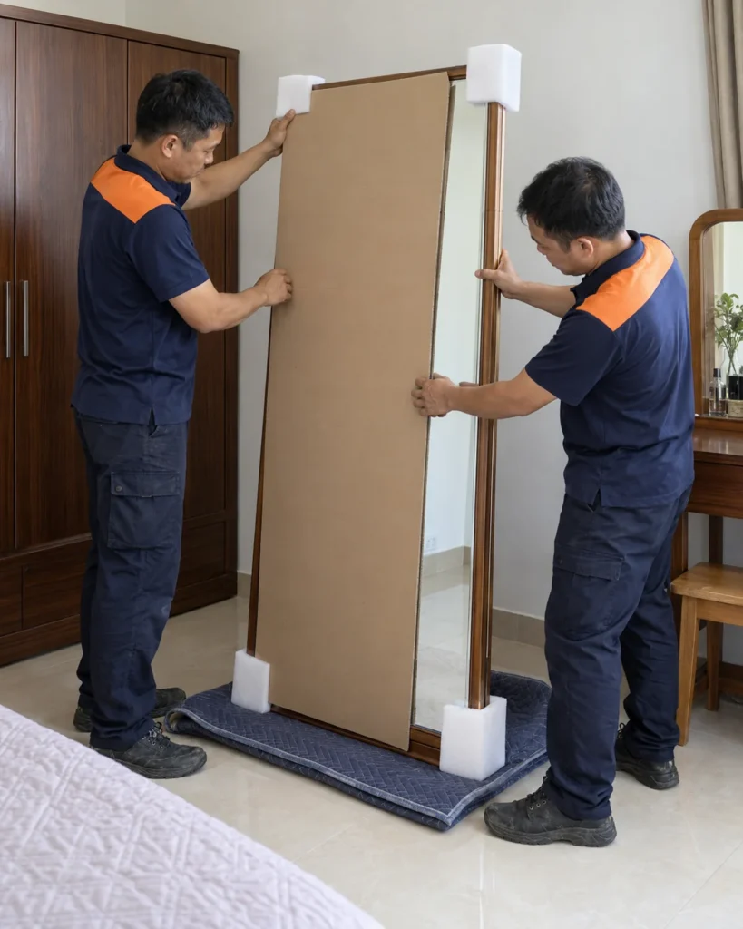 Bọc gương bằng vật liệu bảo vệ để chuyển nhà