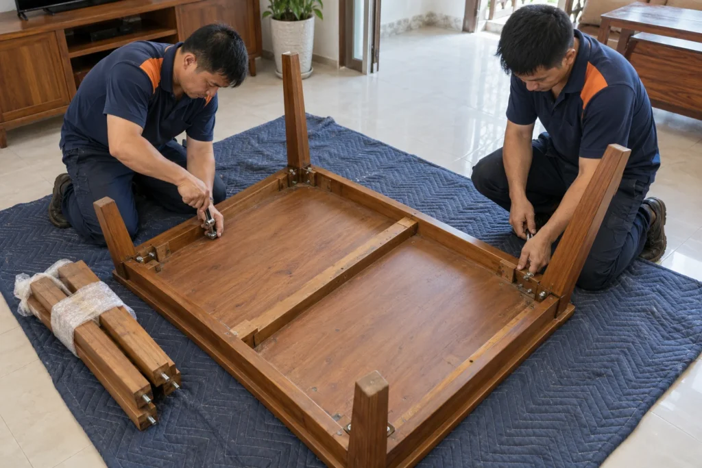 Checklist chuyển phòng trọ: tháo chân bàn trước khi chuyển