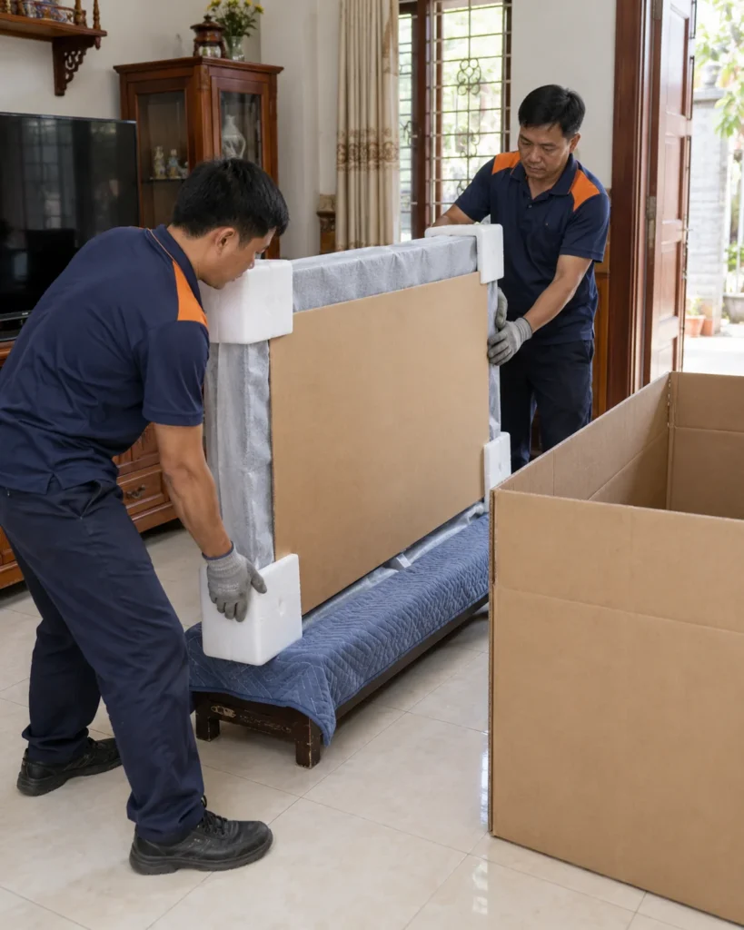 Đóng gói đồ gia dụng lớn như tivi trước khi chuyển nhà